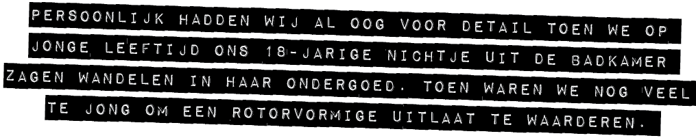 PERSOONLIJK HADDEN WIJ AL OOG VOOR DETAIL TOEN WE OP JONGE LEEFTIJD ONs 18 JARIGE NICHTje UIT DE BADKAMER ZAGEN WANDE...