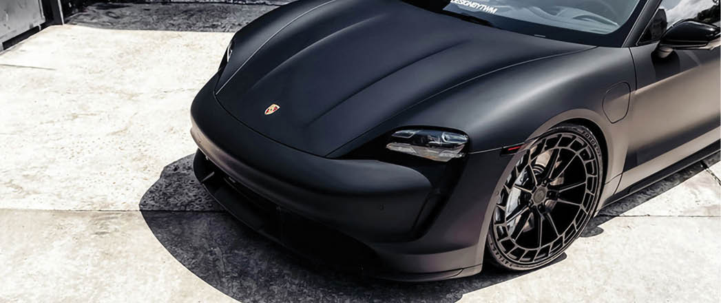 Porsche Taycan on Avant Garde Wheels SRX01 forged monoblock finished in Matte Black.