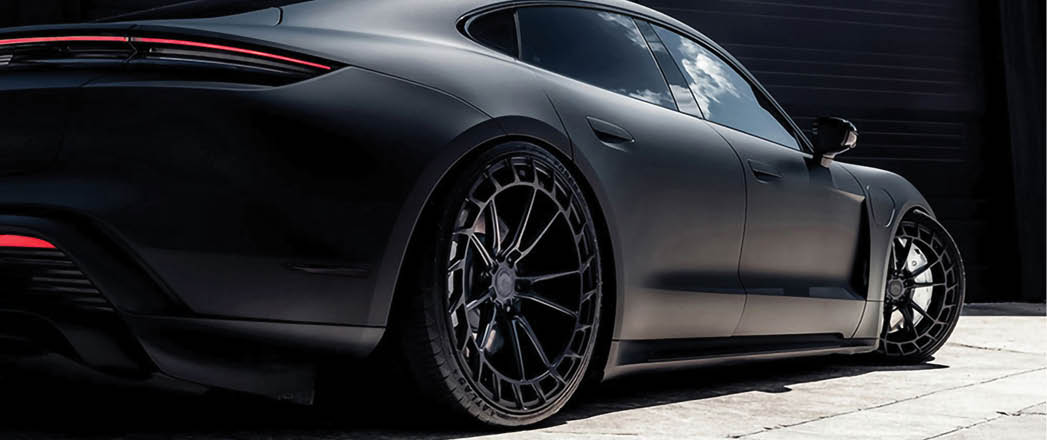 Porsche Taycan on Avant Garde Wheels SRX01 forged monoblock finished in Matte Black.