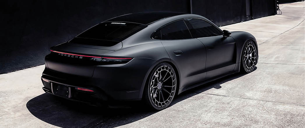 Porsche Taycan on Avant Garde Wheels SRX01 forged monoblock finished in Matte Black.