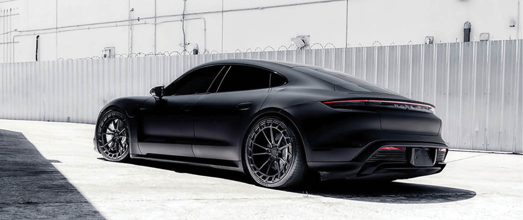 Porsche Taycan on Avant Garde Wheels SRX01 forged monoblock finished in Matte Black.