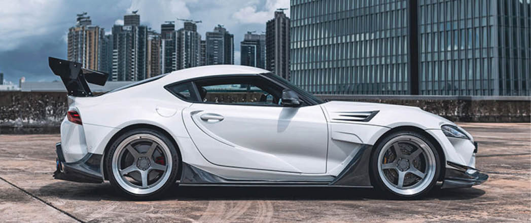 Toyota GR Supra on the Avant Garde SR11 in Gunmetal center with Brushed lip.